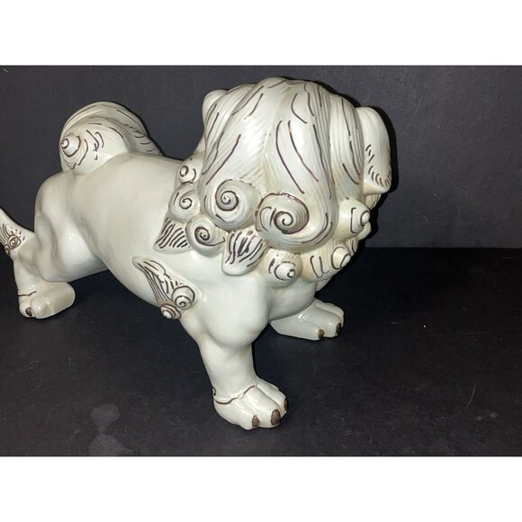 Vtg Foo Dog Japan White Gold Temple Lion Porcelain Asian 8x12" - Picture 6 of 9